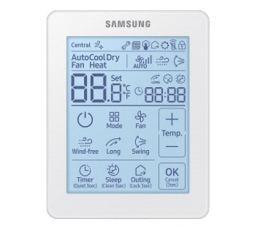 Проводной пульт индивидуального управления, сенсорный, групповое управление до 16 внутренних блоков 360?, Wind-Free Samsung MWR-SH11N